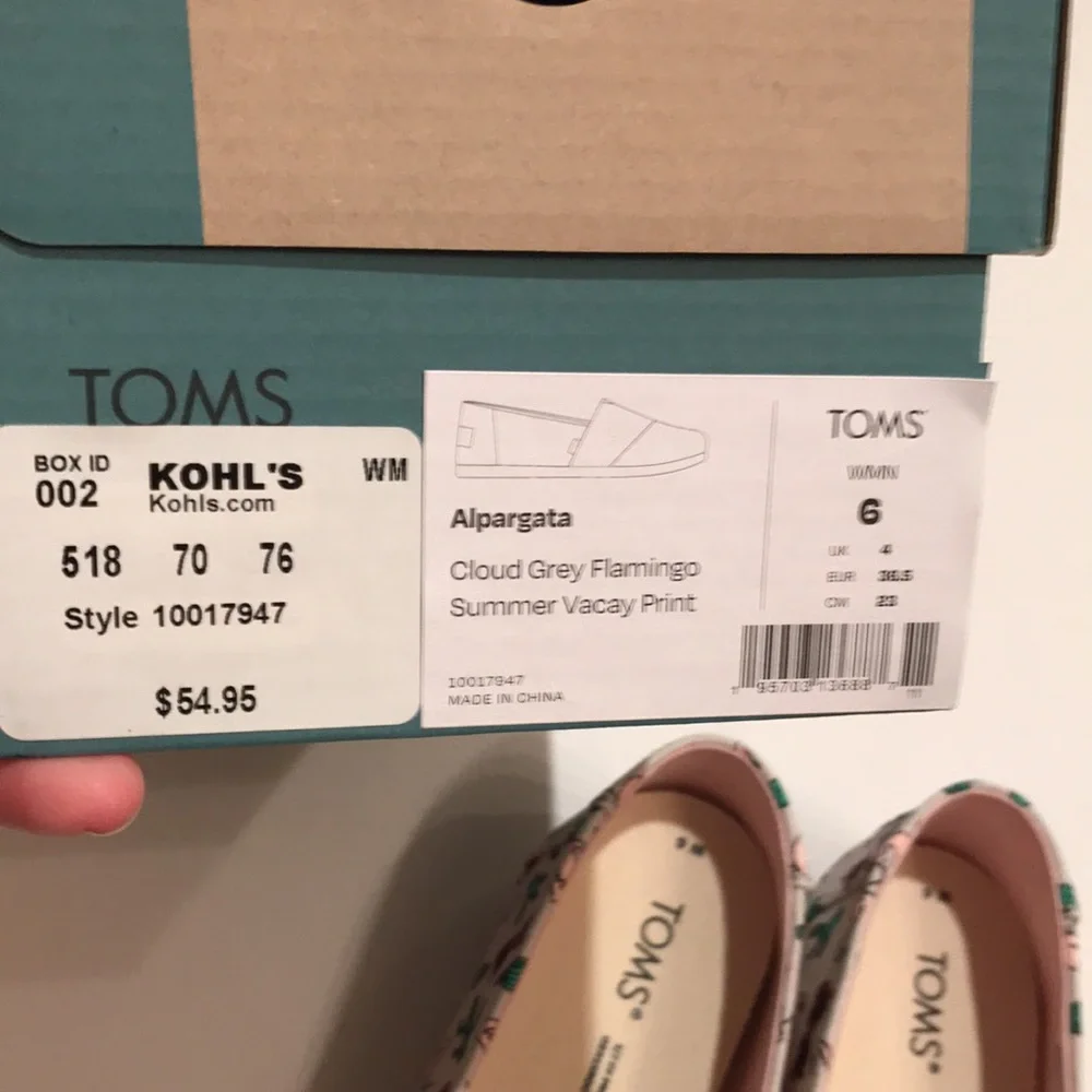 NWT TOM’S ALPARGATA CLOUD GREY FLAMINGO SUMMER VACAY CACTUS PRINT SHOES 6 womens - Picture 10 of 12